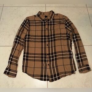H&M Men’s Regular Fit Plaid Button Down Shirt - Tan/Brown - Size L